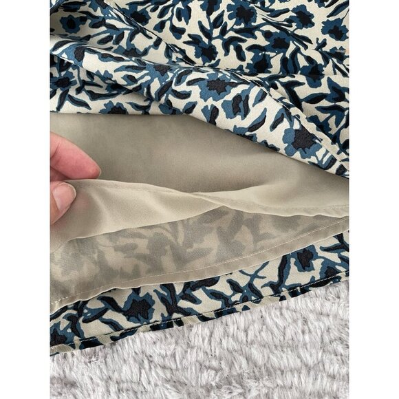 Loft Navy Blue and Stone Floral Short Sleeve Dress with Tie and Ruffels Sz MP - Picture 6 of 9